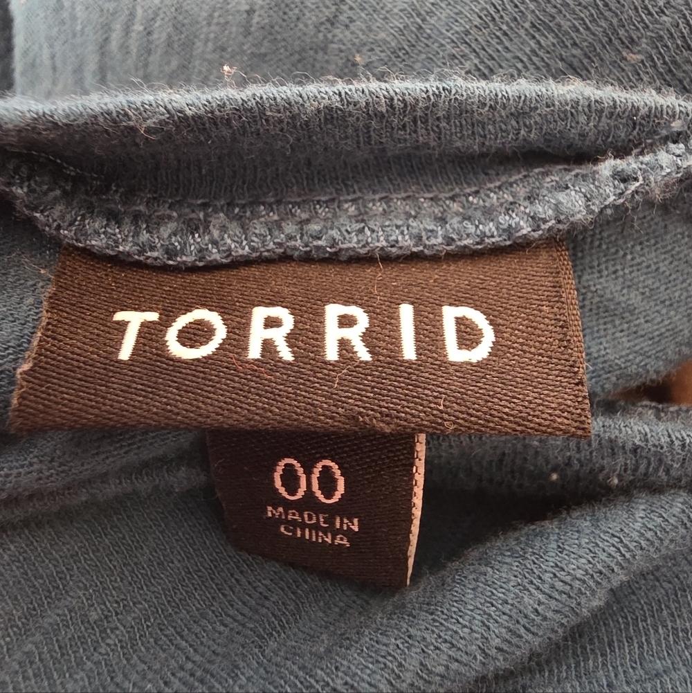Torrid Lace Back Colorblock Top Teal Beige Striped Sleeve Tee Size 00 Or Size 10 - Picture 6 of 7